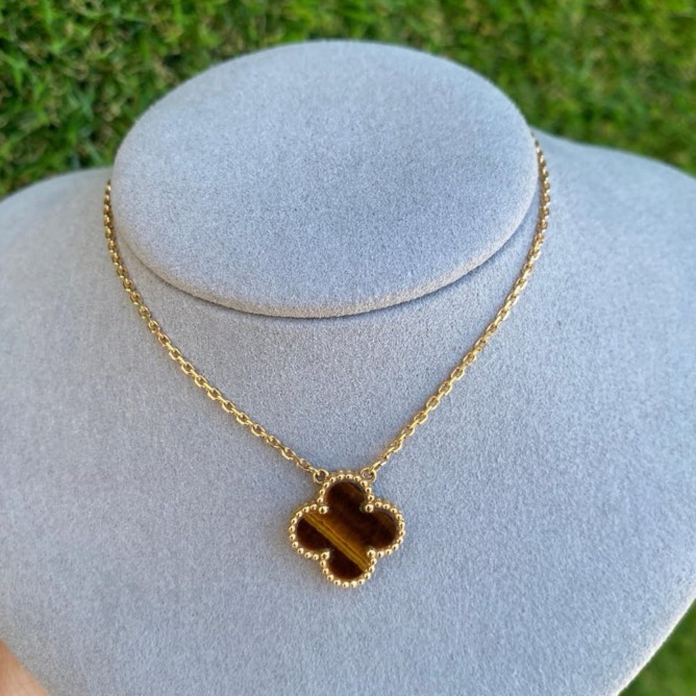 Clover Pendant Necklace Tiger Eye Alhambra Inspired